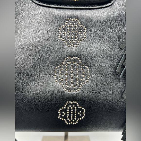 NWT MAJE Sac M Black Studded Leather Embellished Clover Motif Fringe Crossbody - Picture 6 of 13